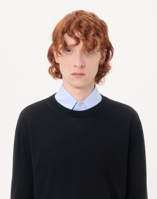 Valentino - Vロゴ エンブロイダリー ウール ニットプル - ブラック - メンズ - ニット